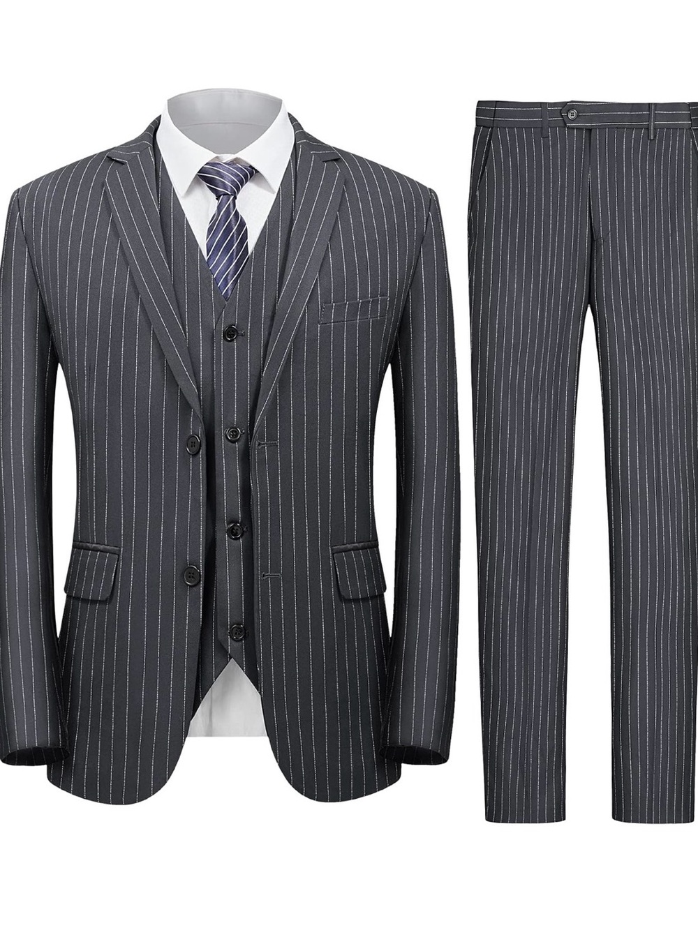 3 Piece Pinstriped Suit Pants, Blazer & Trouser Adjustable Waist. Size M